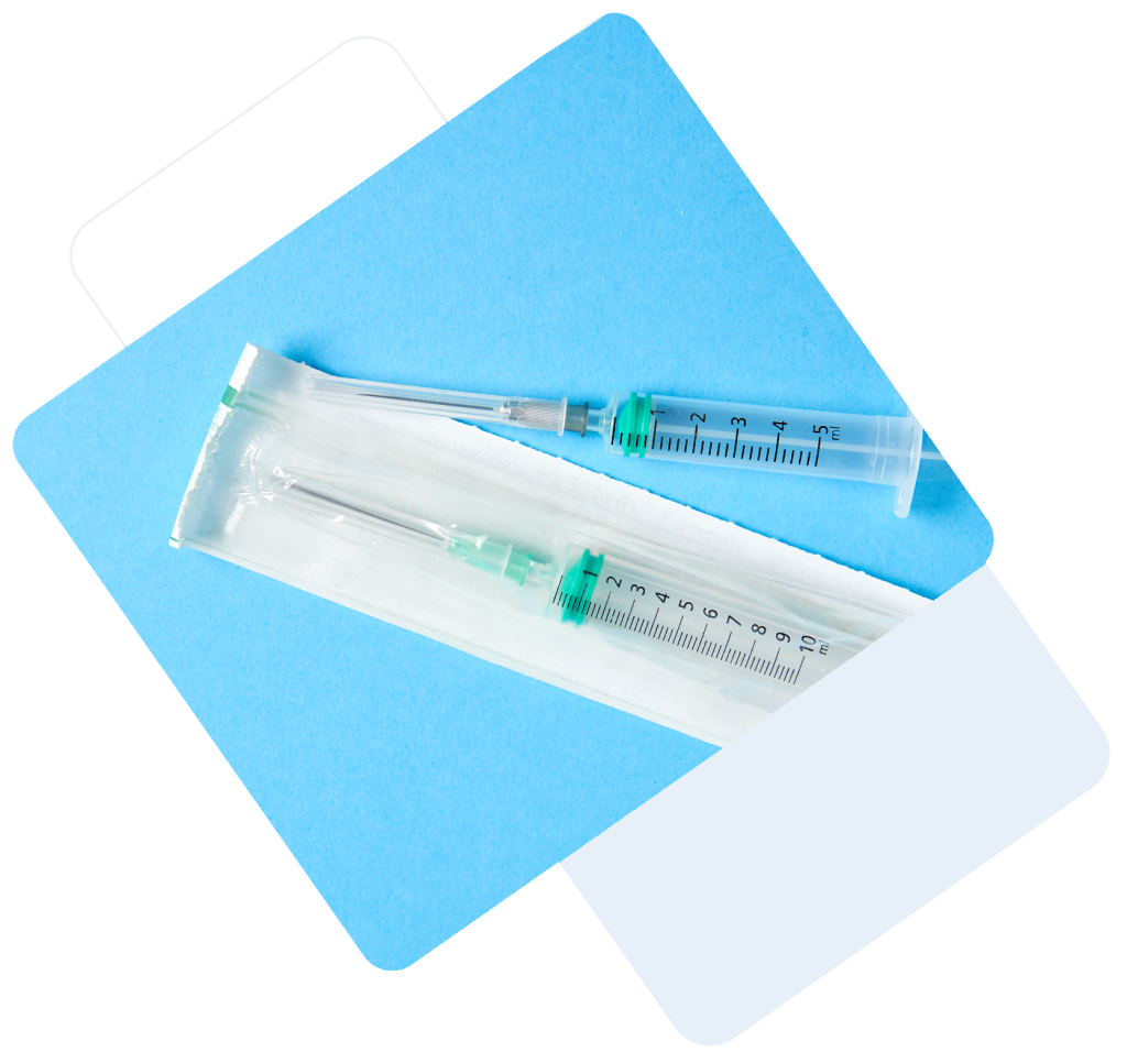 Image of a packaged syringe that may have undergone gamma irradiation