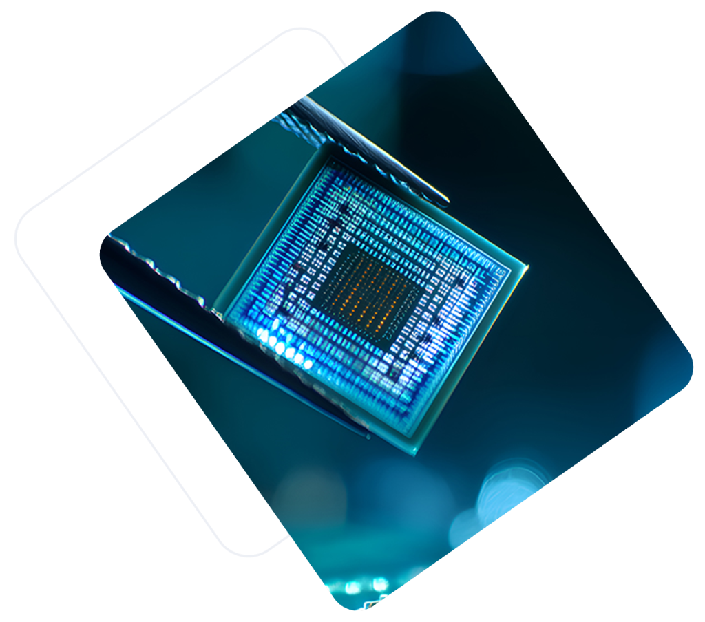 Microchip ready for placement in cleanroom waffle tray